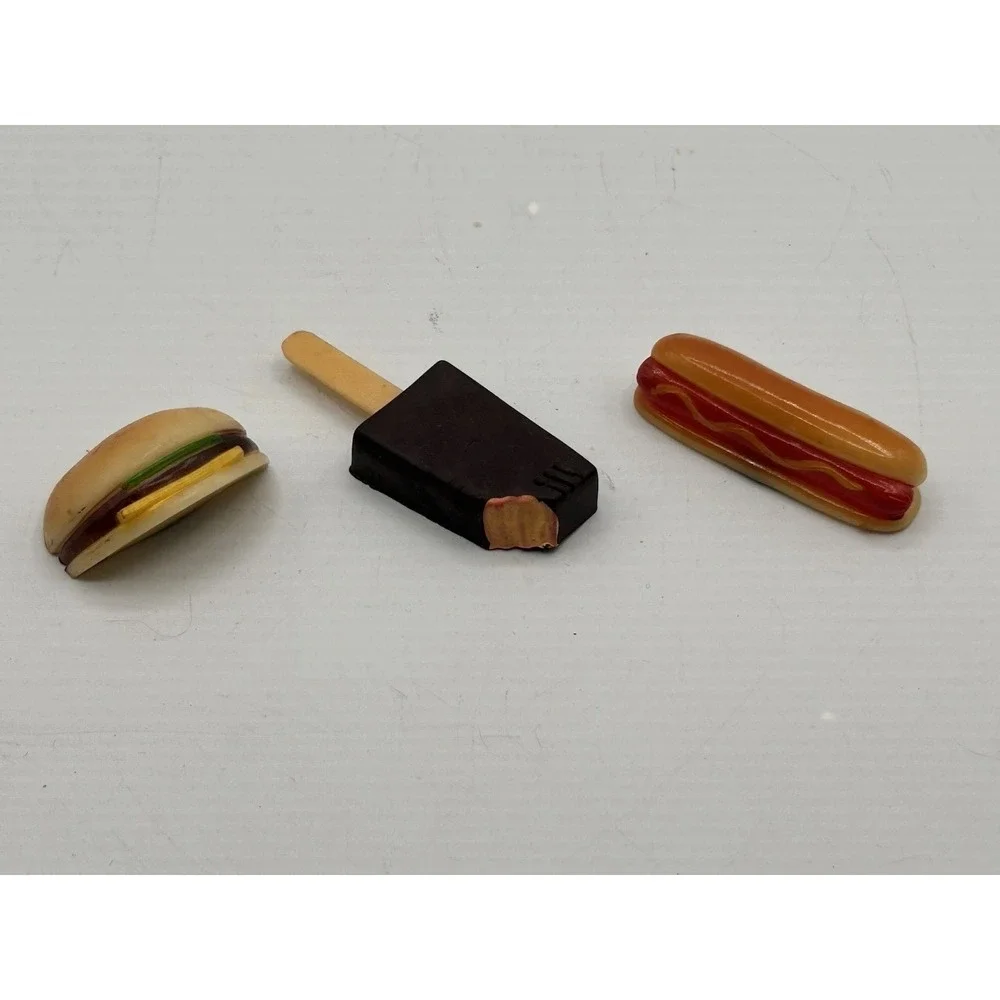 Vtg‎ Hamburger Hot Dog & Ice Cream Rubber Fridge Magnets Retro 3D Food
